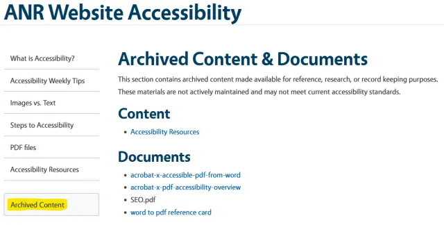Archive content documentation