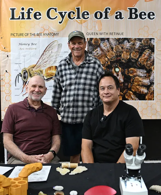 Assisting at the California Honey Festival in collaboration with the UC Davis educators on Sunday, May 17, were Sacramento Area Beekeepers' Association members (from left) Dale Robbins, Al Newton and Jeff Goding. (Photo by Kathy Keatley Garvey)