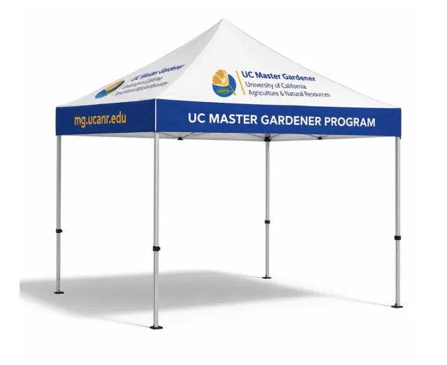Pop up tent branded with the UC Master Gardener logo.