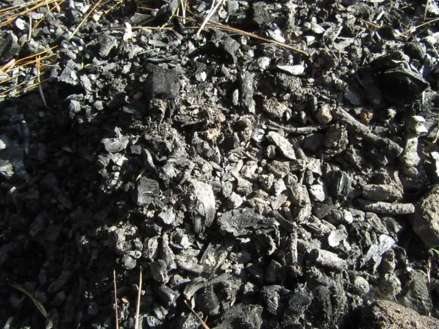 Charcoal created through pile burning.