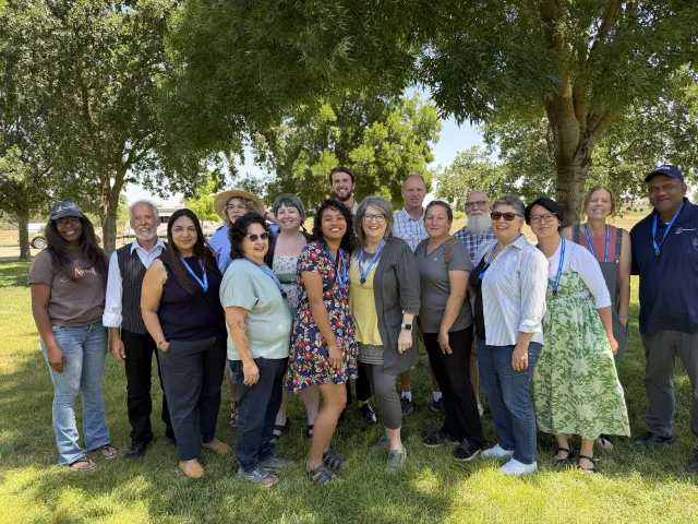 Photo of 16 diverse graduates of the 2026 Master Gardener Training Program and are now UC Master Gardeners of Merced County