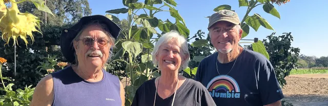 Tom Hansen, Jenny Marr, and Tom Gagne, in the Demonstration Garden at Patrick Ranch