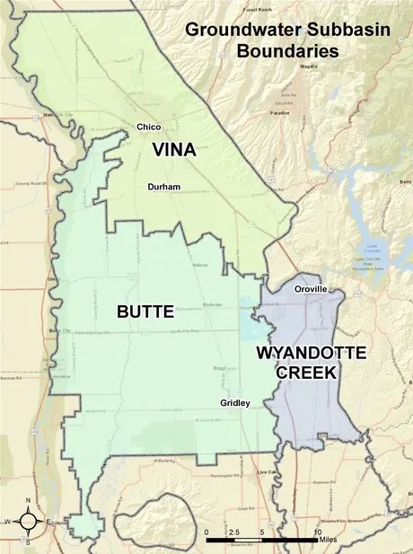 Groundwater subbasin boundaries. Butte County
