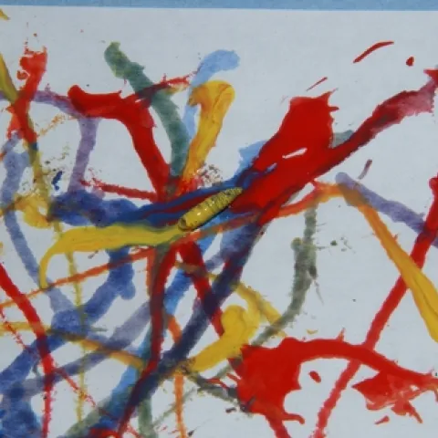 MAGGOT ART will be offered at the UC Davis Picnic Day for the seventh consecutive year. It's about dipping a maggot in non-toxic, water-based paint and letting it crawl across white paper. Maggot Art was coined by forensic entomologist Rebecca O'Flaherty, who is seeking her doctorate at UC Davis.(Photo by Kathy Keatley Garvey)