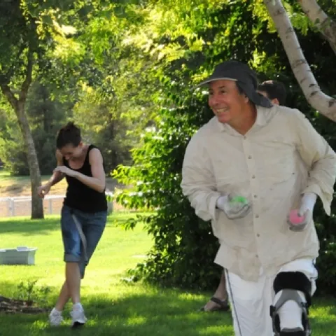BRUCE HAMMOCK knows how to dodge water balloons and he'll do so again Friday at Bruce's Big Balloon Battle at Briggs at UC Davis. (Photo by Kathy Keatley Garvey)