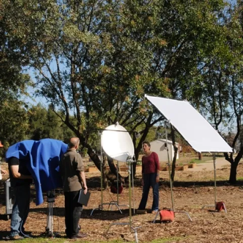 ENTOMOLOGIST Lynn Kimsey, director of the Bohart Museum of Entomology and professor and vice chair of the UC Davis Department of Entomology, readies for an interview with "Life After People." (Photo by Kathy Keatley Garvey)