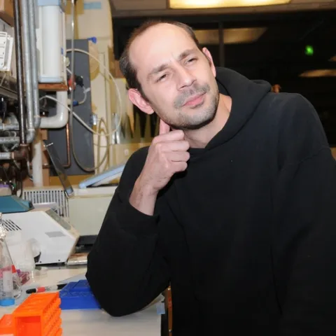 FIRST SPEAKER--Julien Pelletier, a postdoctoral scholar in the Walter Leal chemical ecology lab at UC Davis, is the first speaker in the UC Davis Department of Entomology spring seminar series. His topic: "Mining the Genome for Olfactory Proteins." (Photo by Kathy Keatley Garvey)