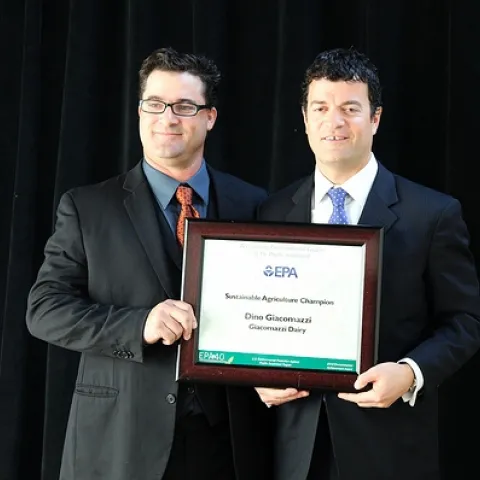 Giacomazzi, right, receives EPA award from Jarod Blumenfeld, administrator of EPA Region 9.