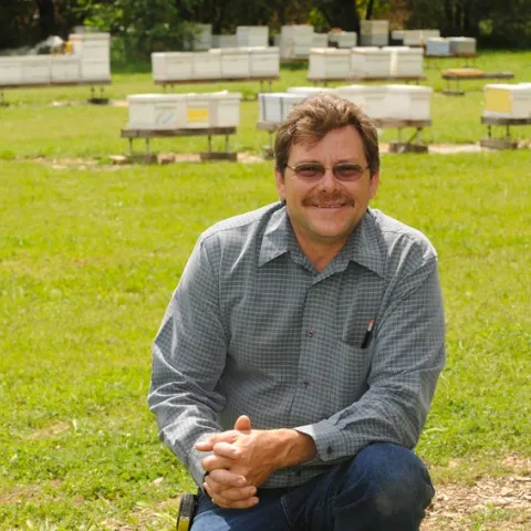 Brian Fishback at the Harry H.Laidlaw Jr. Honey Bee Research Facility. (Photo by Kathy Keatley Garvey)