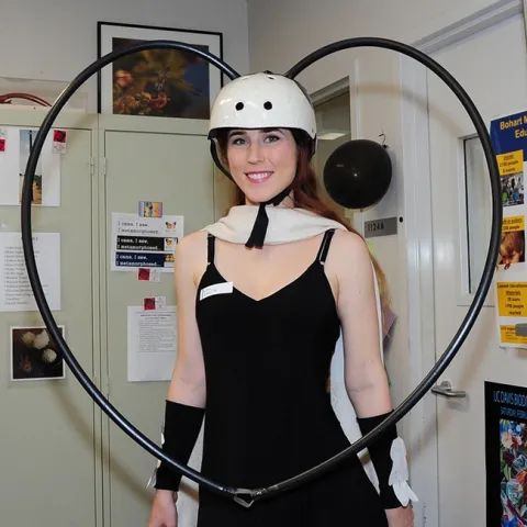 UC Davis entomology student Laurie Casebier as a cerambycidae beetle (long-horned beetle). (Photo by Kathy Keatley Garvey)