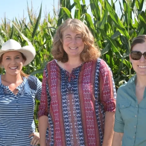 Soil Health Baseline Monitoring Team. Left to right: Wendy Krehbiel, Megan Schroeder (USDA-NRCS), and Betsy Karle (UCCE Glenn County).