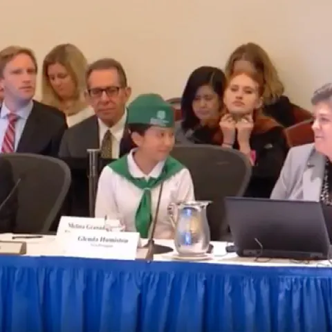 From left, UC Merced Chancellor Dorothy Leland and 4-H member Melina Granados joined VP Humiston to discuss UC ANR impacts with UC regents.