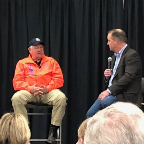 USDA Secretary Sonny Perdue, left, hosted a town hall moderated by California Farm Bureau President Jamie Johansson at World Ag Expo.