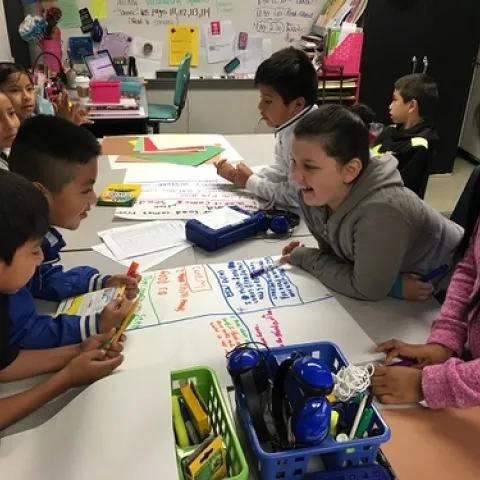 Student groups discuss their opening question to the lesson