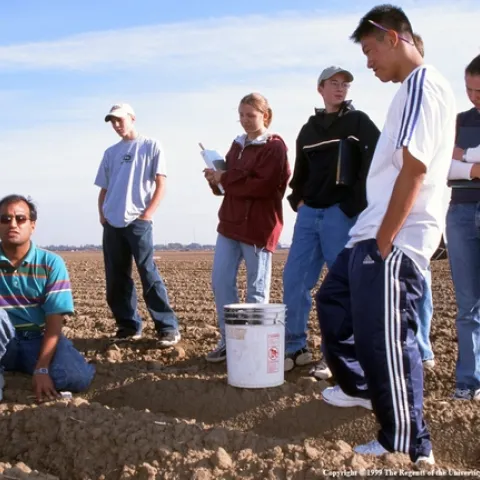 Students in plowed field