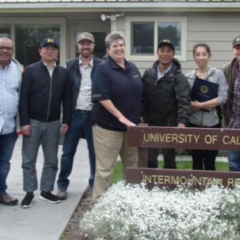 The Chinese Extension Alliance Delegation and UC ANR staff at UC ANR's Intermountain Research and Extension Center in Tulelake, California.