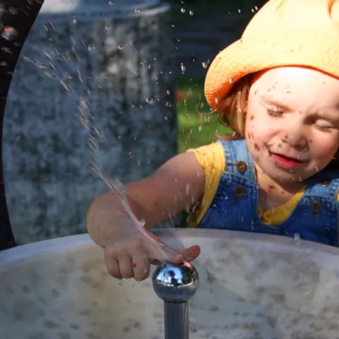 Child Drinking Fountain Water