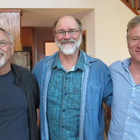 Honey bee geneticist Rob Page (left) of Arizona State University/UC Davis with colleagues bee breeder-geneticist Kim Fondrk (center) of UC Davis and geneticist Martin Beye, former postdoctoral fellow in the Page lab and now a professor at the University of Düsseldorf, Germany.