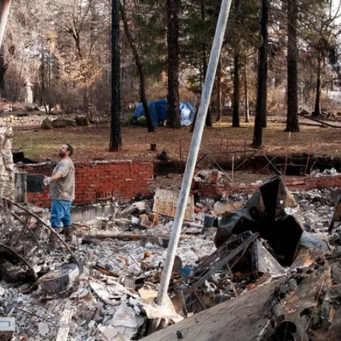 A Paradise resident surveys his home destroyed by the Camp Fire in Butte County. (Photo: 25th Air Force 25af.af.mil)
