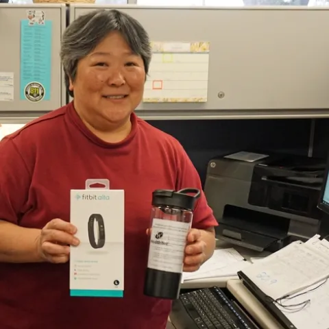 Joyce Hatanaka, a payroll services team leader in the UC ANR Business Operations Center at Kearney, won the Maintain Don't Gain Challenge completion prize.