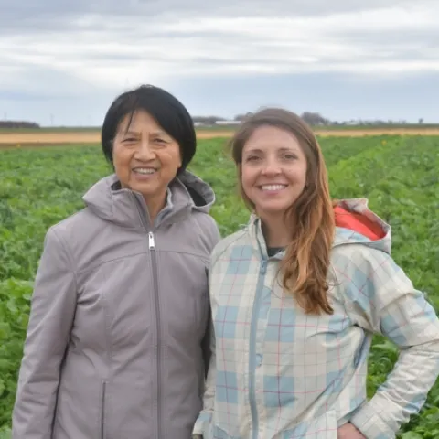 USDA ARS Water Management Research Lab soil scientists, Suduan Gao (left) and Lauren Hale, visit CASI’s NRI Project field in Five Points, CA February 15, 2019