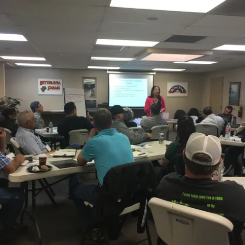 Maria Alfaro, UC IPM pesticide safety education trainer, leads a train the trainer workshop.