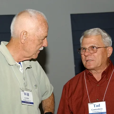 UC Davis entomology alums Will Crites (left) and Tad Gantenbein chat at a reunion in 2007. Crites is co-chairing the 2019 reunion. (Photo by Kathy Keatley Garvey)