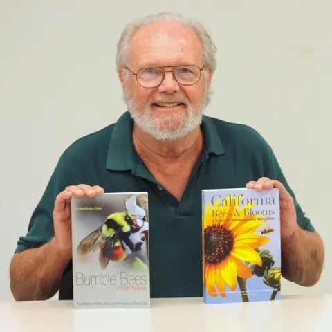 Native pollinator specialist Robbin Thorp, UC Davis distinguished emeritus professor, will be honored at a special PBESA symposium for a liftime of work. He co-authored these two books in 2014. (Photo by Kathy Keatley Garvey)