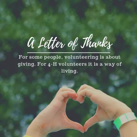 A letter of thanks: For some people, volunteering is about giving. For 4-H volunteers it is a way of living