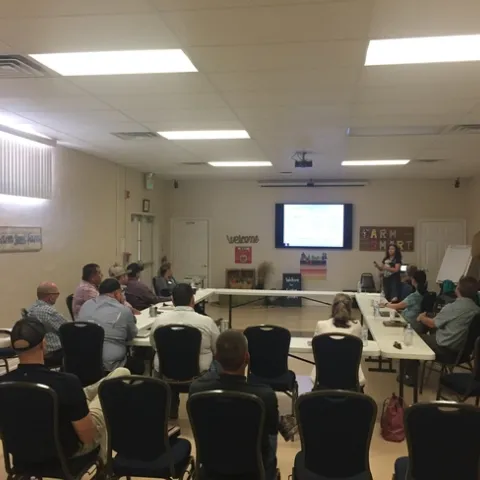 Paula Rivadeneira, U of A Food Safety and Wildlife Specialist, presents on past research on pathogen movement in the low desert. Picture by Jairo Diaz