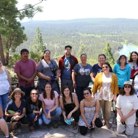 Image of Tribal Food Security Team overlooking Spring Creek at the headwaters of the Klamath River.
