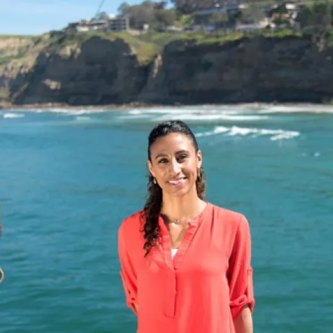 Tashiana Osborne on the Scripps Pier. Photo by Jeff Dillon.