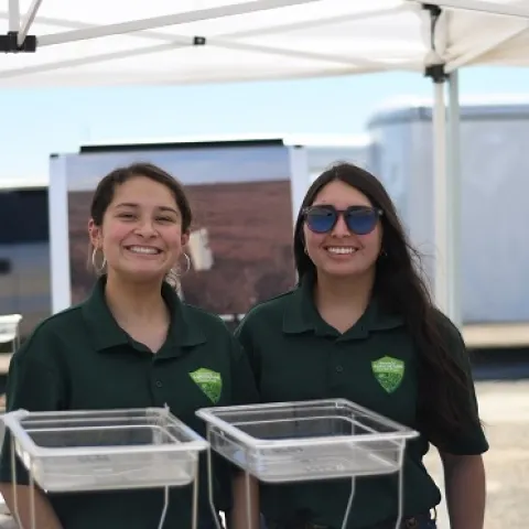 Lily Ruiz (l) and Sophia Garcia, Wonderful Company Summer 2019 Interns from Washington Union High School in Easton, CA at the soil health demonstration site of the July 15, 2019 UAV/Ag Tech Field Day at Bowles Farming in Los Banos, CA