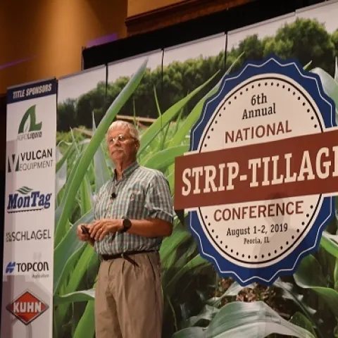 CASI’s Jeff Mitchell delivering presentation on strip-tillage in CA at the 2019 National Strip-till Farmer Association’s annual meeting in Peoria, IL on August 2, 2019