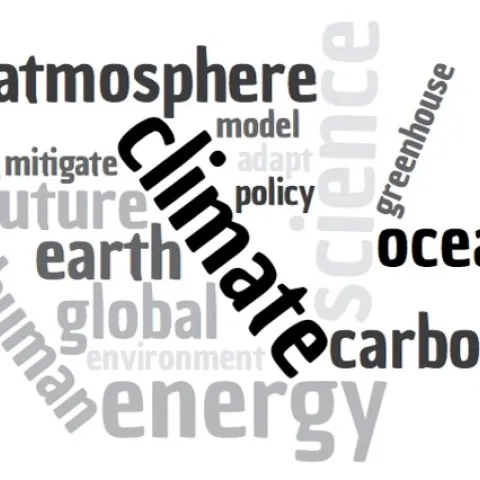 This climate literacy word cloud shows the components of climate change education