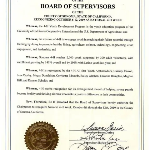 Sonoma County 4-H Resolution 2019