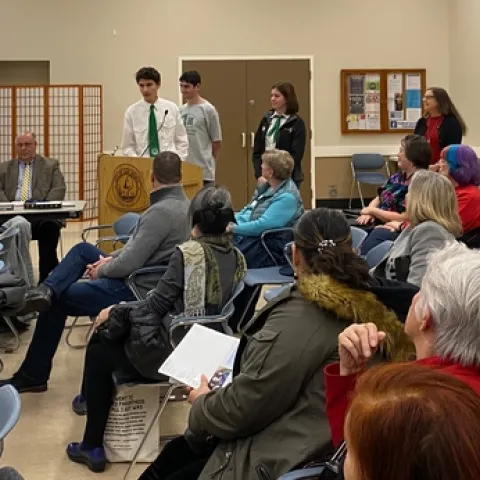 Tristan Davis, San Bruno/SSF 4-H club president, thanks the San Bruno Community Foundation for its support.