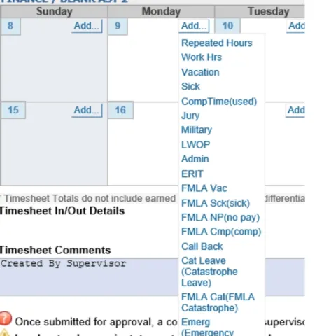When an employee is unable to work for reasons related to COVID-19, there is a new menu item for time reporting.