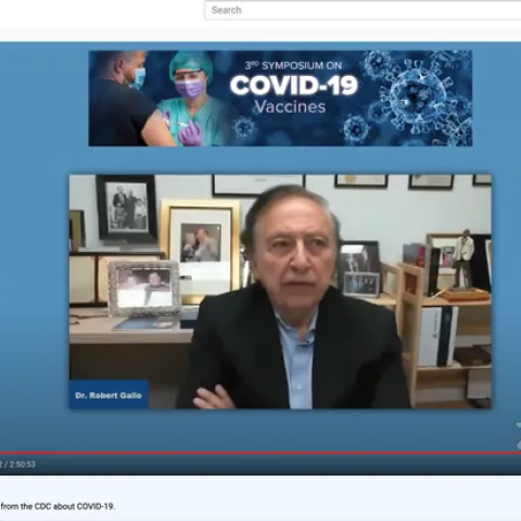 Dr. Robert Gallo discussed vaccines at the UC Davis-based COVID-19 Symposium on June 3. (Screen shot)