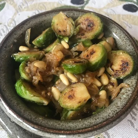 Brussel Sprouts with Caramelized and Pine Nuts