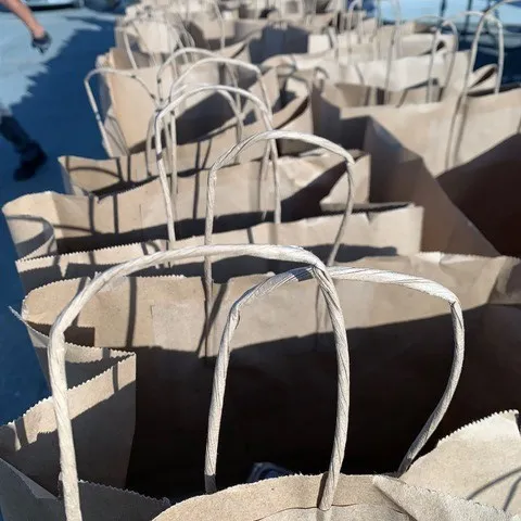 Food sacks prepared for drive-by pick up by families in the North Monterey County Unified School District.