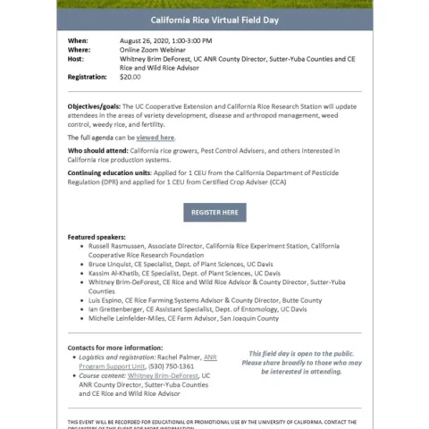 flyer California Rice Virtual Field Day