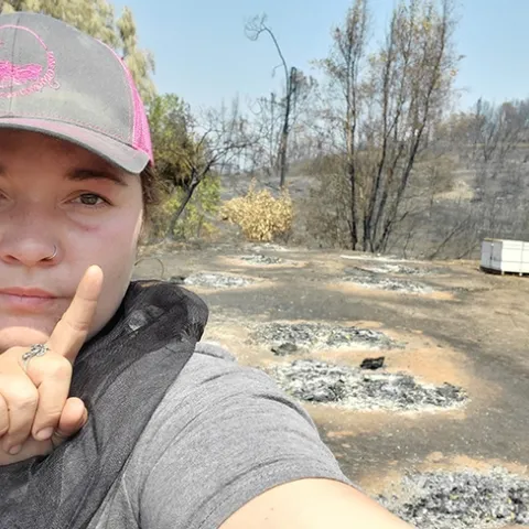 Caroline Yelle, owner of Pope Canyon Queens, lost some 500 hives during the Aug. 19 Vacaville fire. (Photo by Caroline Yelle)