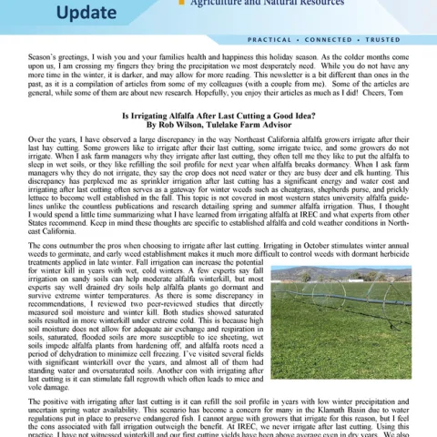 Lassen County Farm Advisors Update newsletter