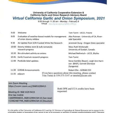 Virtual CA Garlic & Onion Symposium, 2021