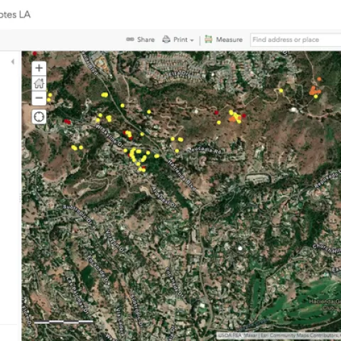 Informatics and GIS online training will teach you how to create maps from data using ArcGIS tools. This map shows the location of Niamh Quinn's collared coyotes.
