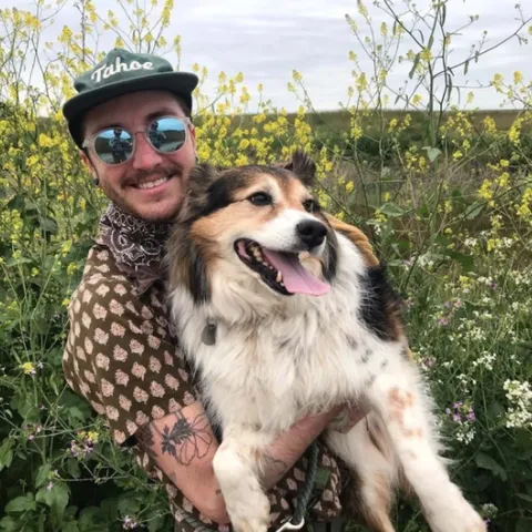 Ecologist Ash Zemenick, shown here with pal Cosmo, is the newly selected manager of the Sagehen Creek Field Station, headquartered in Truckee, Sierra Nevada mountain range. (Photo by Marshall McNunn)
