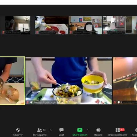CalFresh Healthy Living, UC educators conduct a virtual cooking class with families.