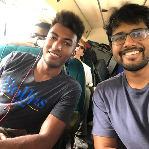 Praying mantis scientists Lohit Garikipati (right) traveling with friend and colleague Brian Fridie, an undergraduate student at the University of Florida, Gainesville. (Photo by Fran Keller, Bioblitz leader)