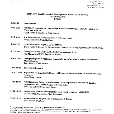 Agenda de la Reunion de UCCE de Fresa 2022